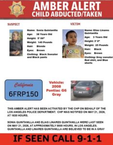 Elias Linares Quintanilla Amber Alert Los Angeles, California, United States — Authorities Urge Public to Help Locate 3-Year-Old Boy